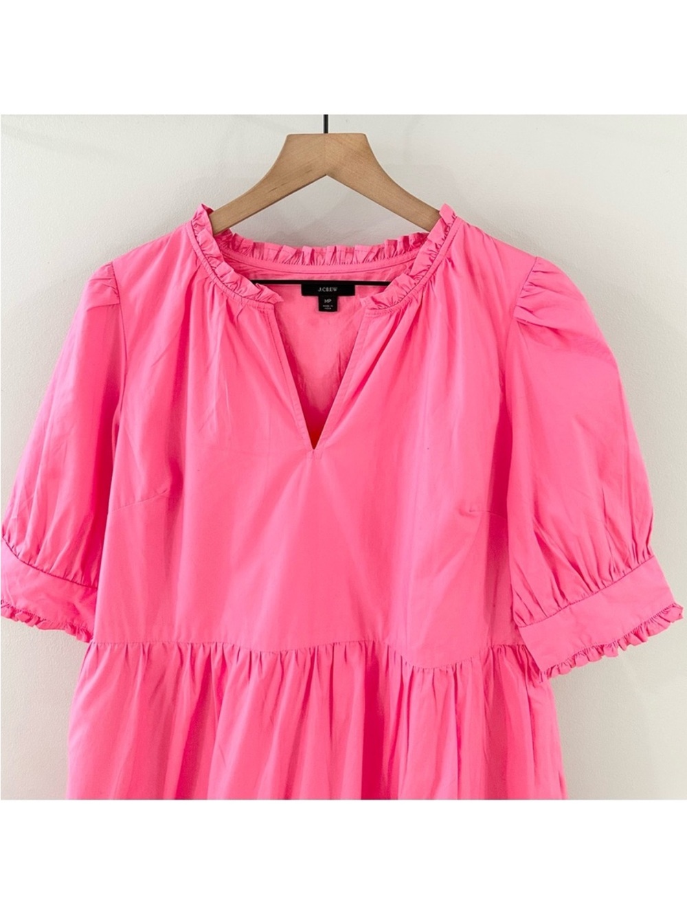 NWT J. Crew sz Medium Petite PM Pink Tiered Popover Dress poplin ruffles barbie - Picture 14 of 15